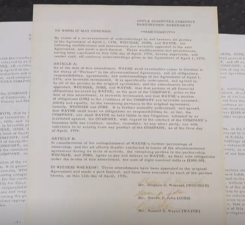 蘋果第三位創始人合約將拍賣：簽約11天后退股 僅取回2300美元