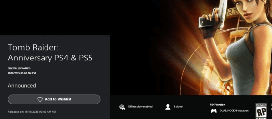 《古墓麗影周年版》延期發(fā)布 將加入PS+經(jīng)典庫(kù)