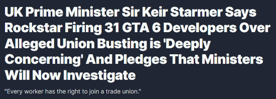《GTA6》裁員風波觸動英國首相：令人深切擔憂
